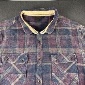 Outpost Makers Mens Large Blue Burgundy Plaid Flannel Button Down Shirt Corduroy